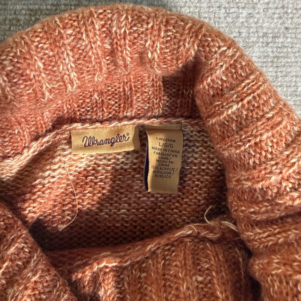 Wrangler Women's Brown and Cream Cowl Neck Striped Pullover Sweater - Size Large - Picture 3 of 4